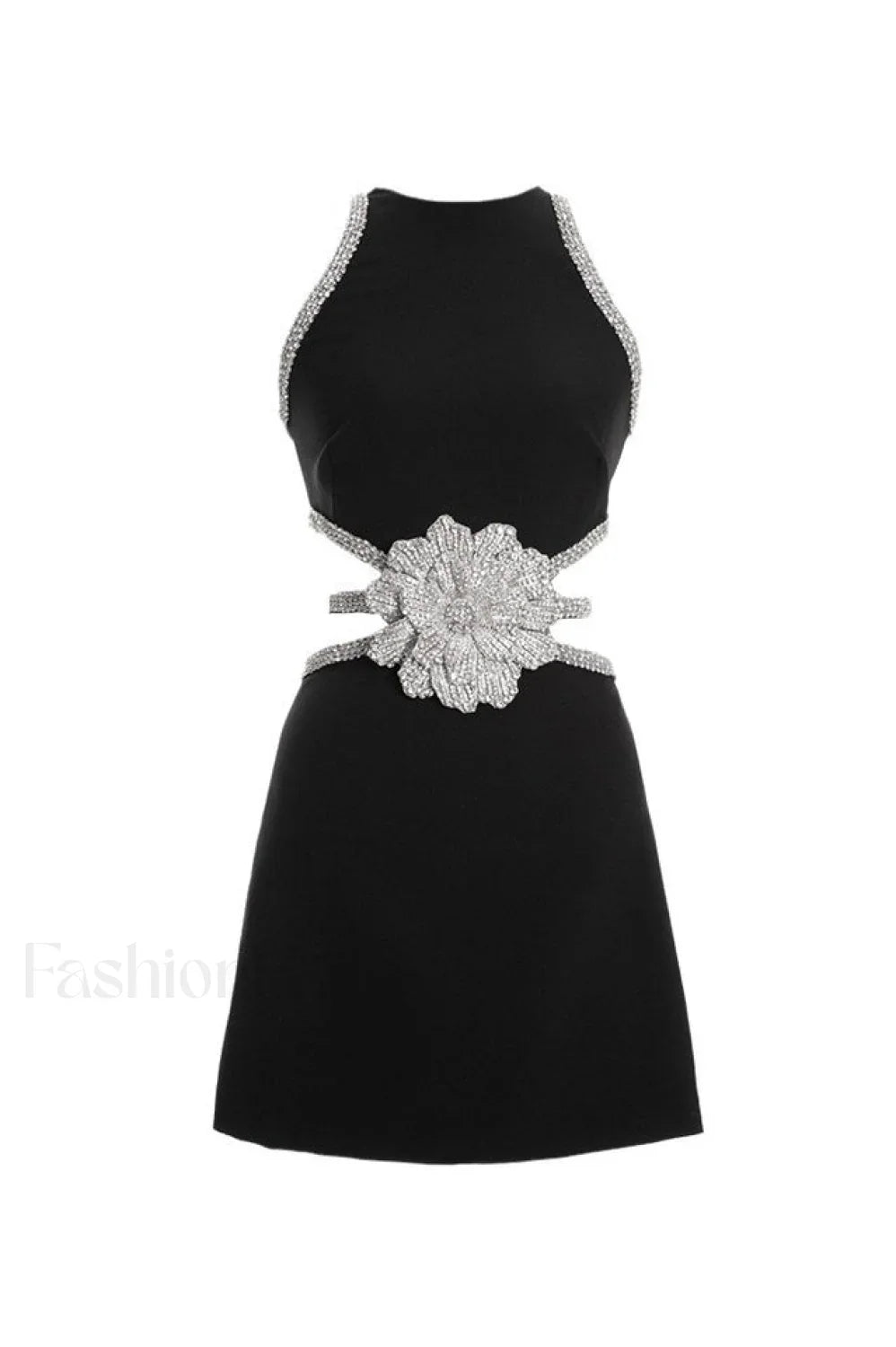 Luna Crystal Floral Charming Embellished Mini Dress XS / Black