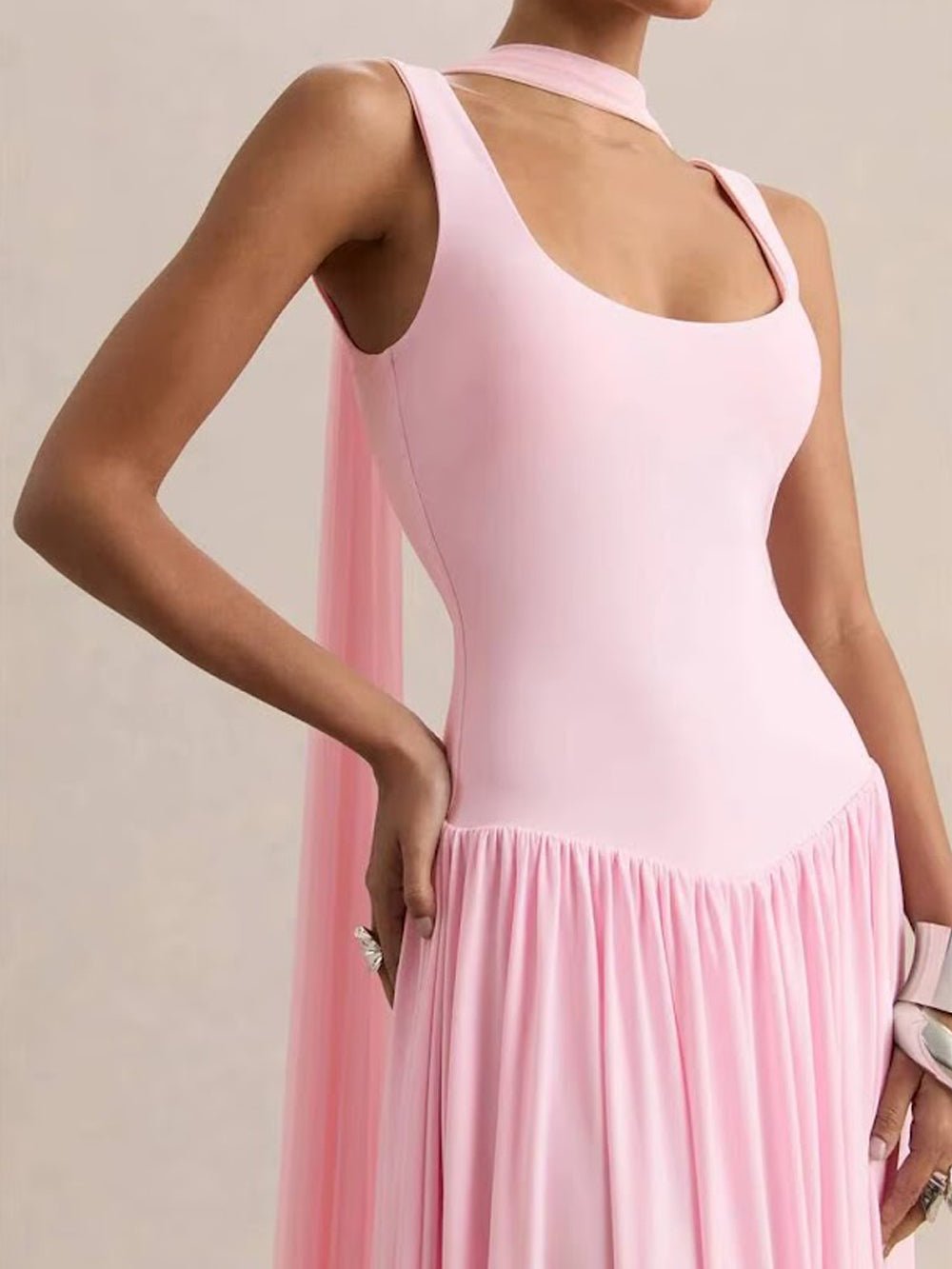 Luna Pleated Drop Waist Maxi Dress