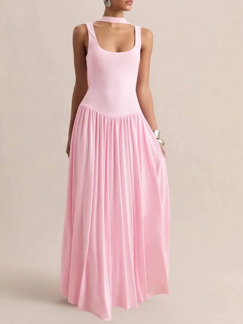 Luna Pleated Drop Waist Maxi Dress
