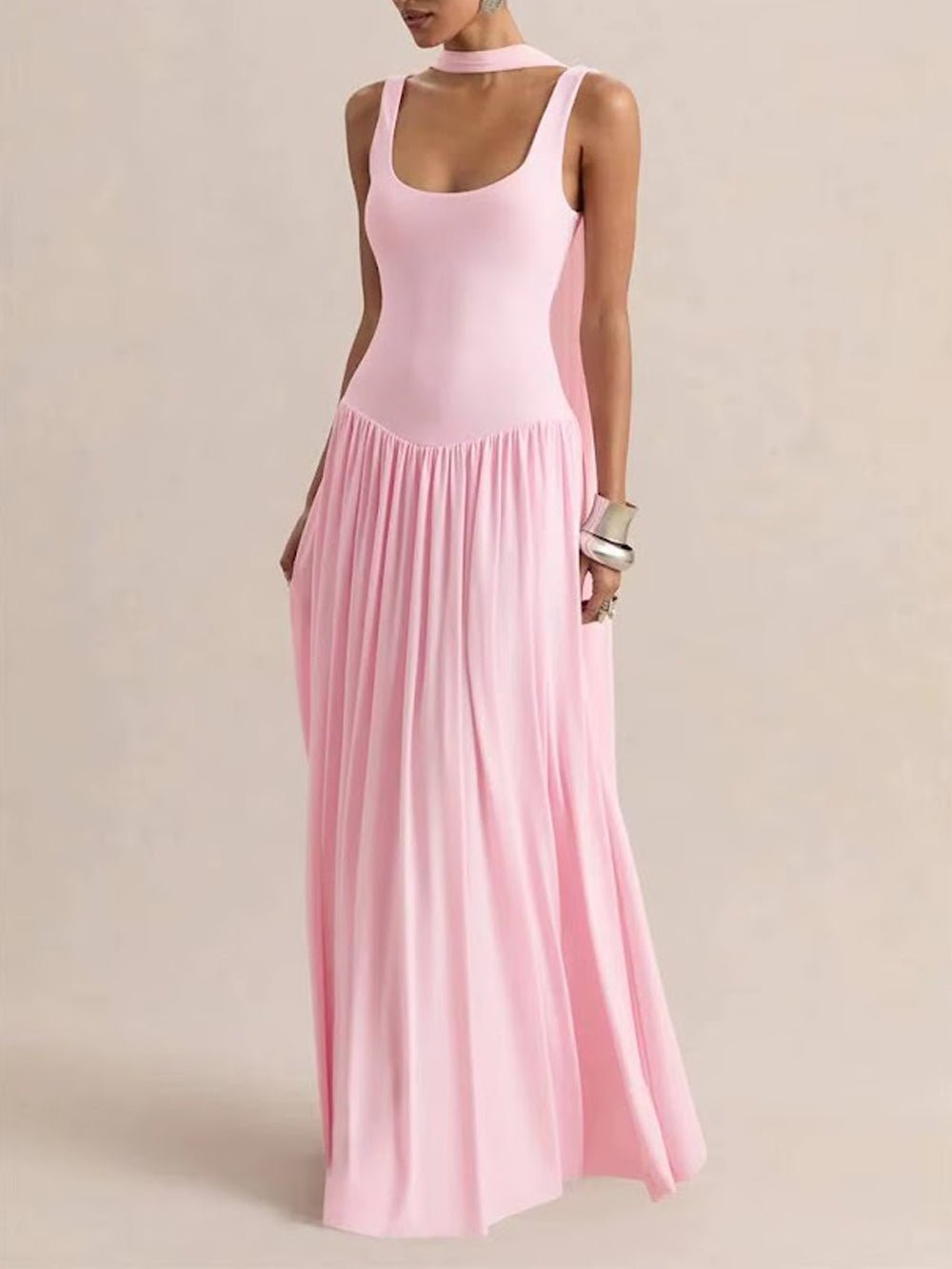 Luna Pleated Drop Waist Maxi Dress