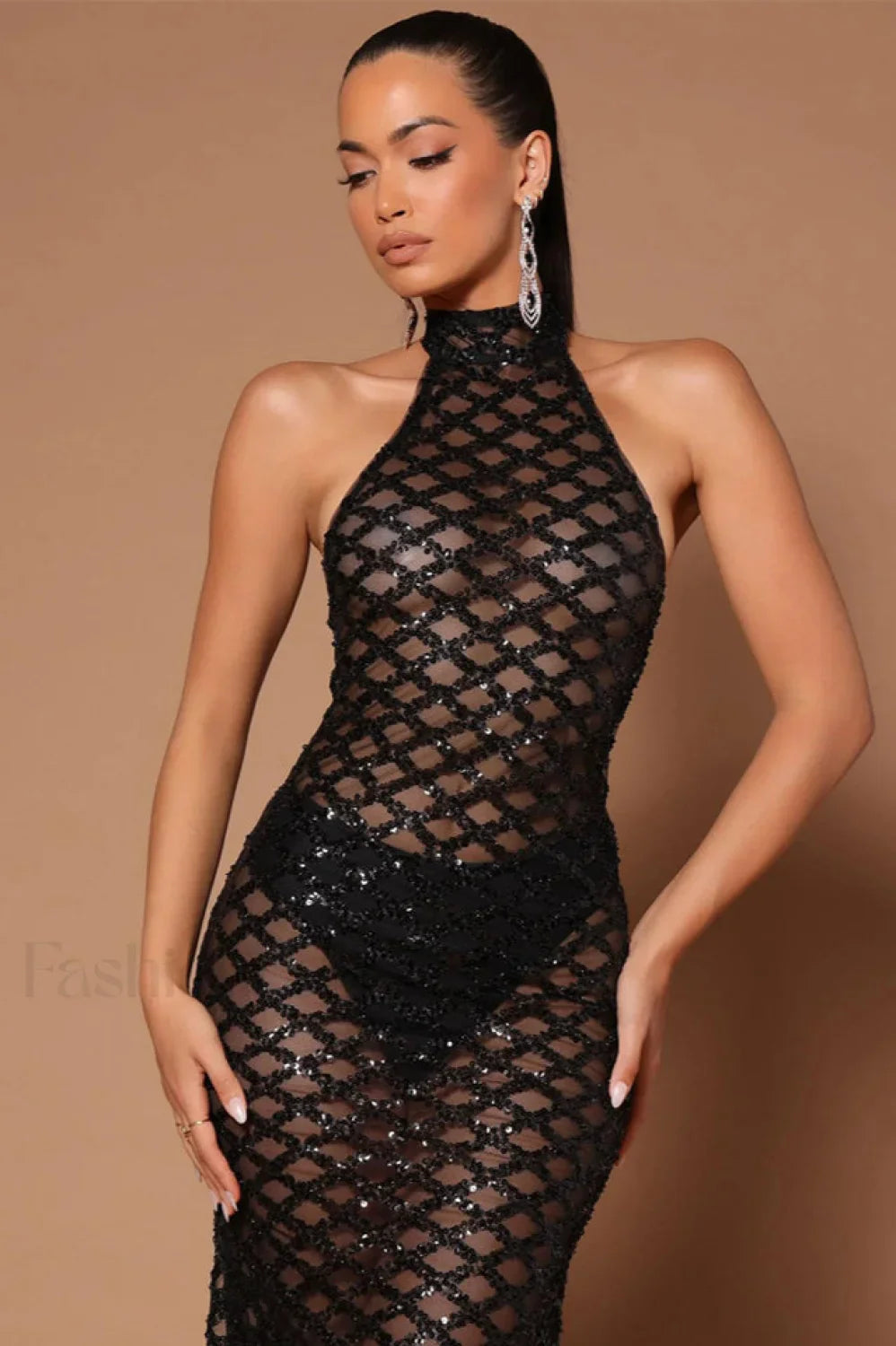 Lunia Sequin Stylish Backless Maxi Dress