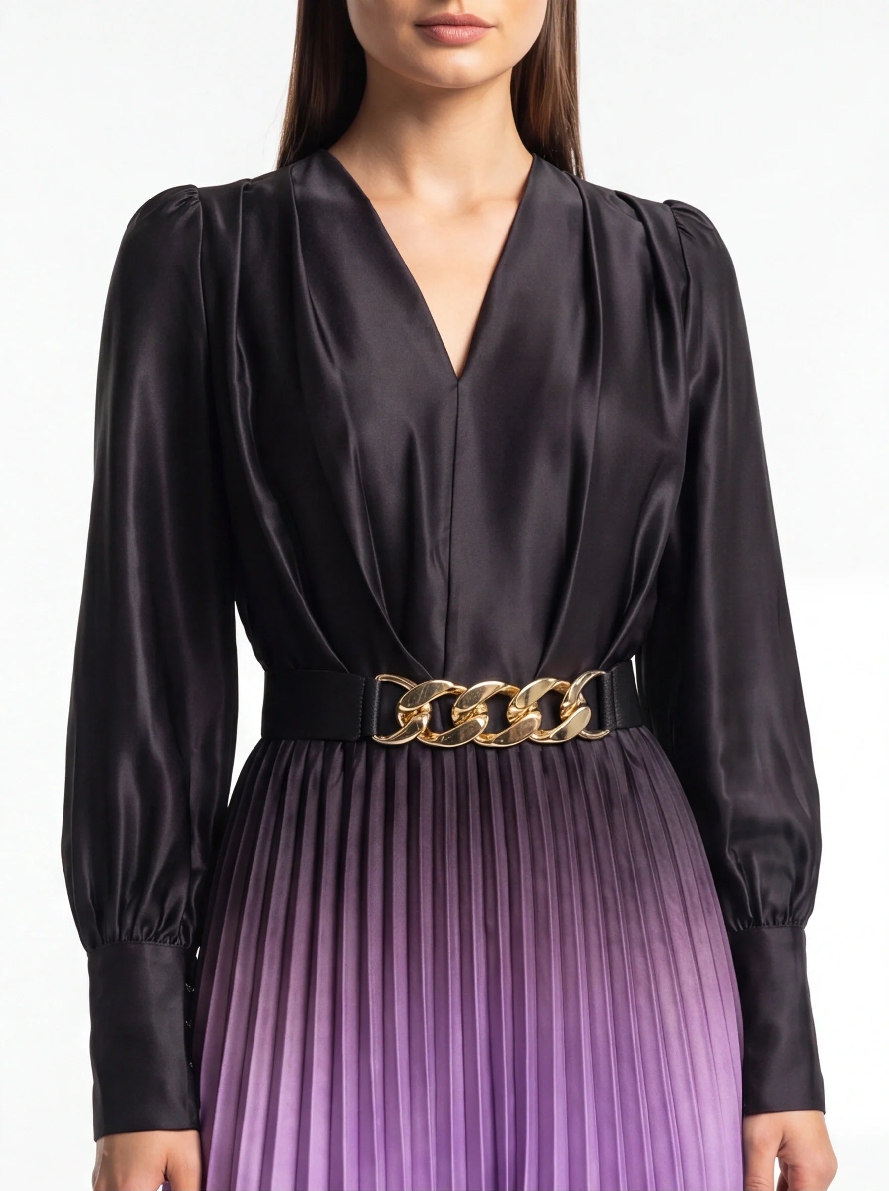 Stylish Ombre Midi Dress with Elegant Sleeves and Flattering Fit