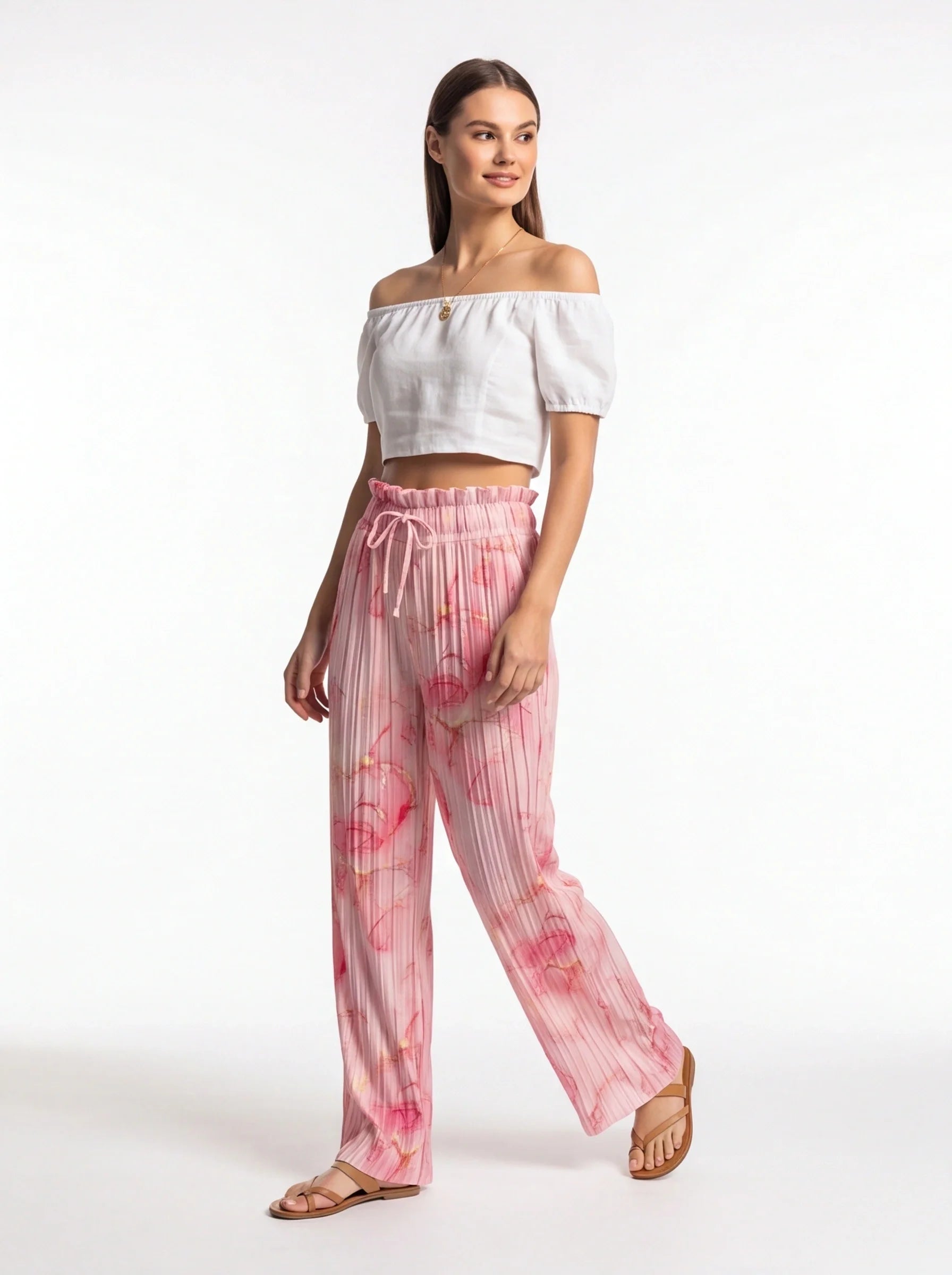 Tie Dye Palazzo Pants Pleated High Waisted Wide Leg With Pockets All Day Comfort