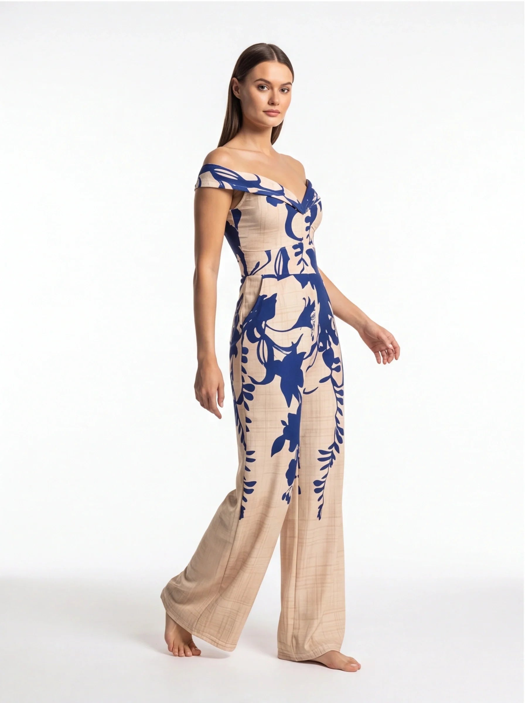 Elegant Floral Wide-Leg Jumpsuit with Pockets and Adjustable Straps