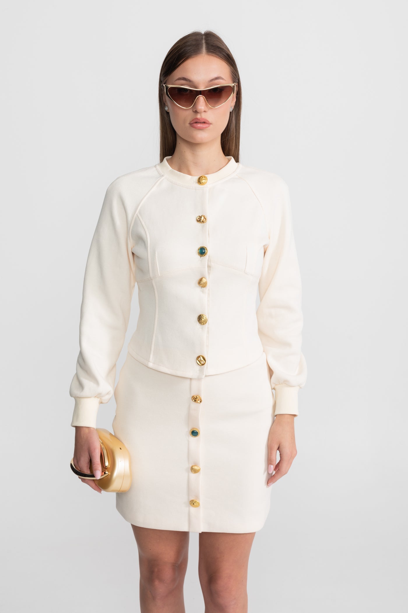 Embellished Button Co-ord Set – Ivoire