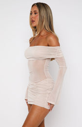 Shimmer Off Shoulder Long Sleeve Ruched Bodycon Mini Dress 3