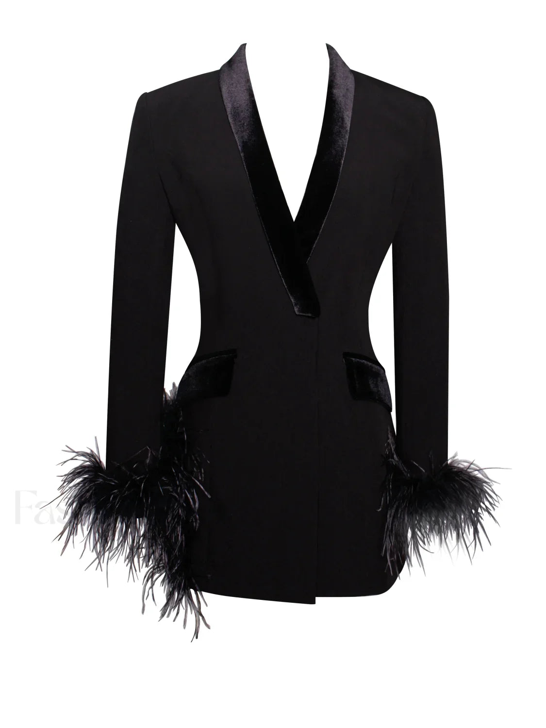 Madeline Black Feather Charming Trim Blazer Dress