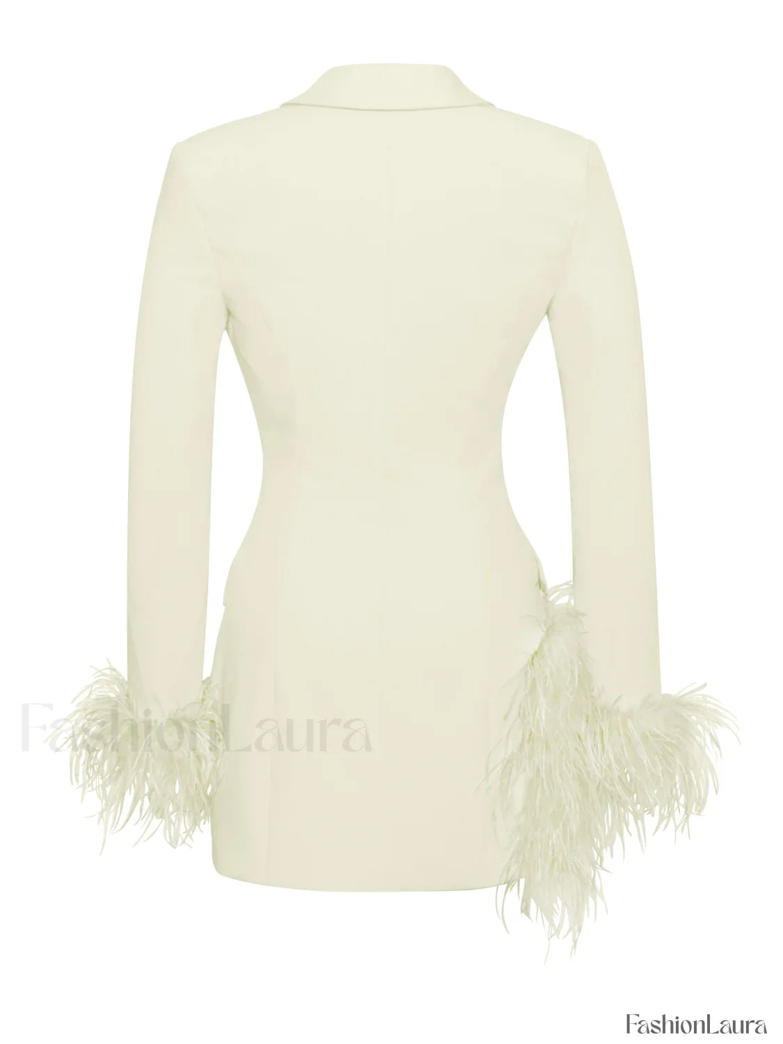 Madeline Pearl White Charming Feather Trim Blazer Dress
