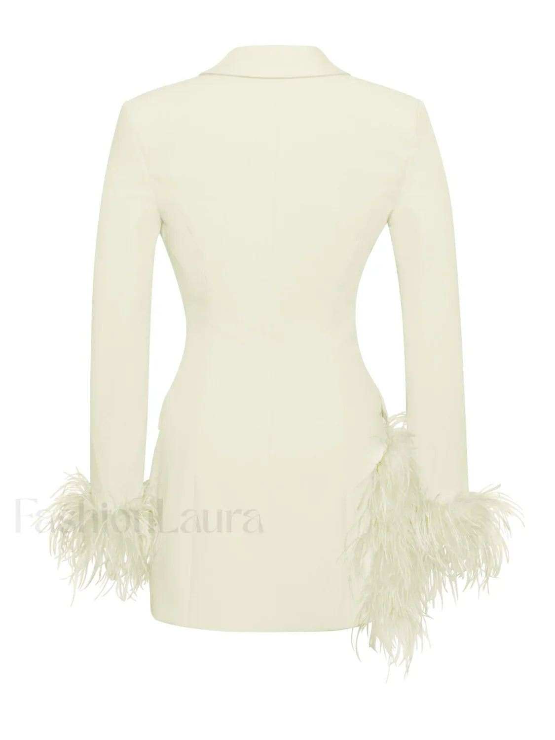 Madeline Pearl White Charming Feather Trim Blazer Dress