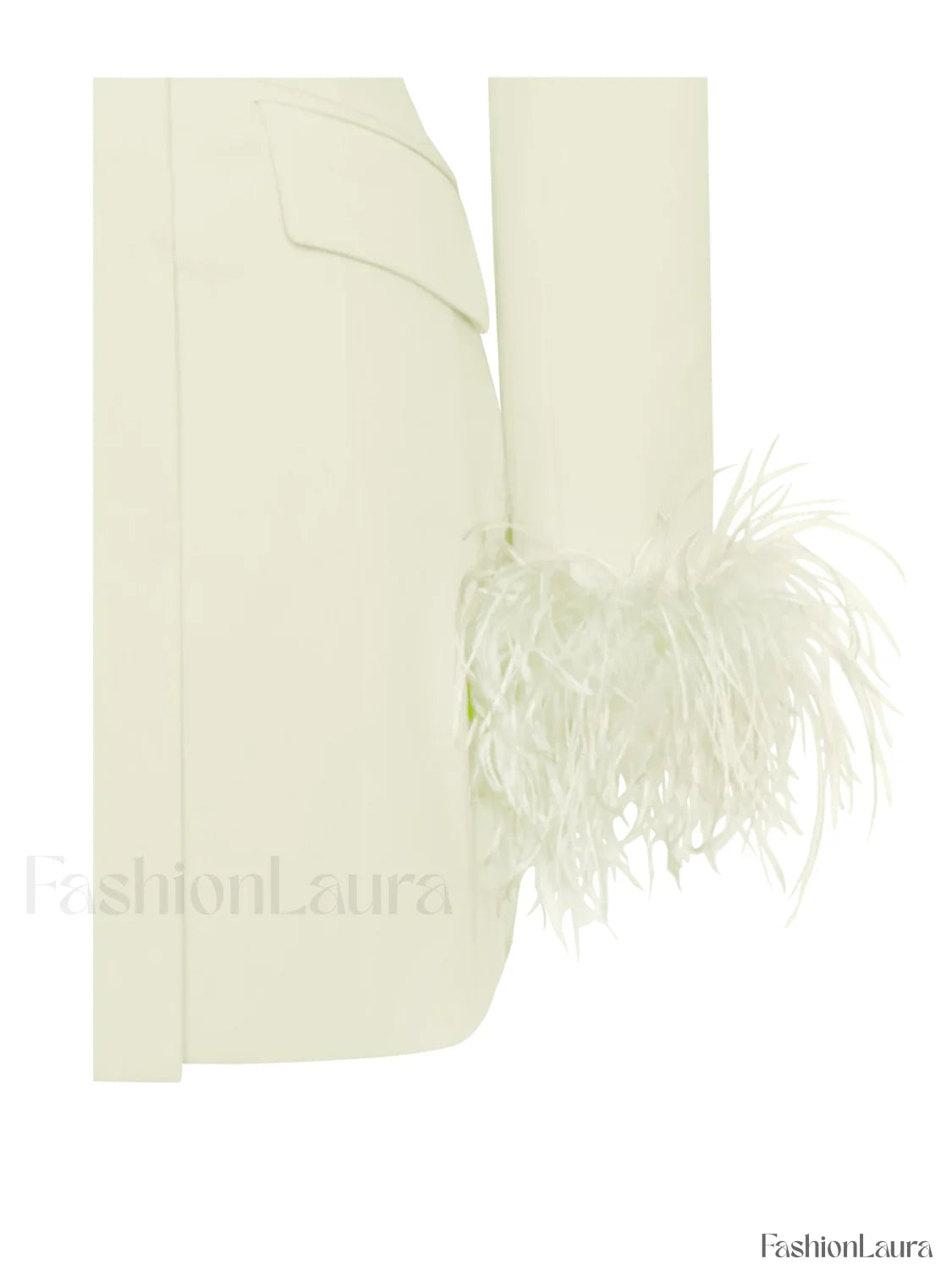 Madeline Pearl White Charming Feather Trim Blazer Dress