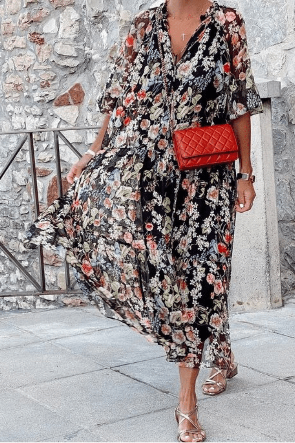 Lidia Comfortable V-neck Dress with Floral Pattern for Women