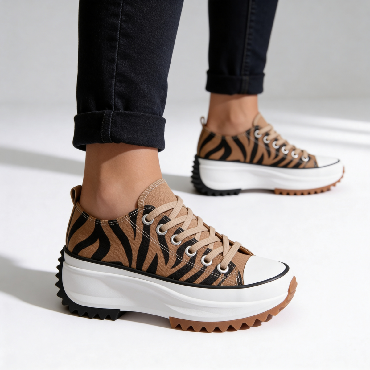 Zebra Print Lace Up Chunky Platform Sneakers