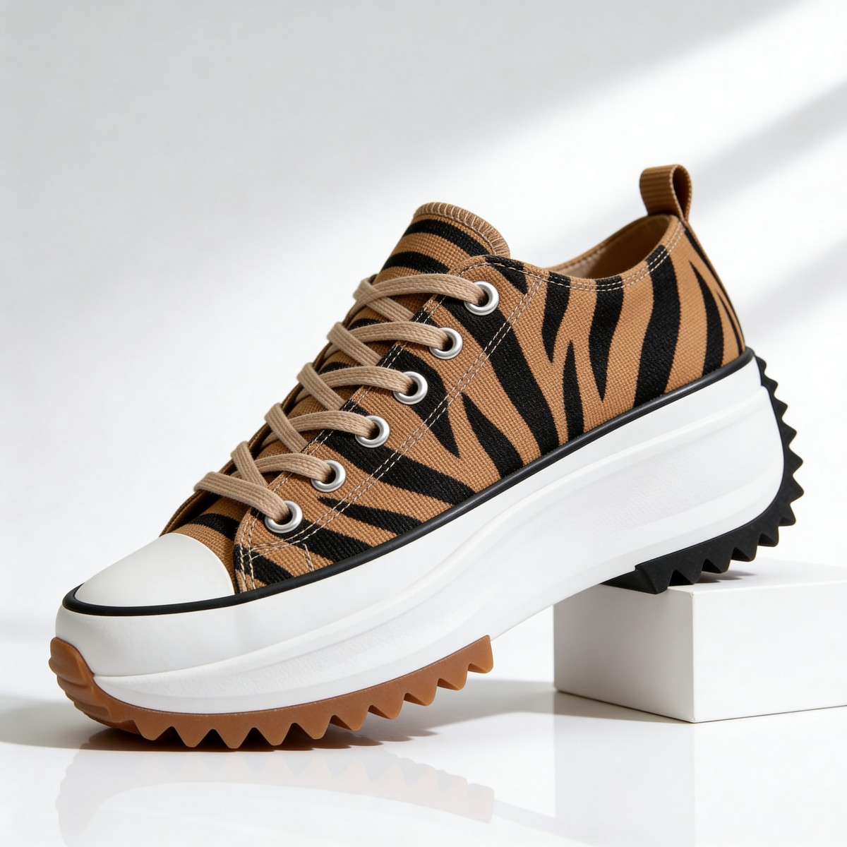 Zebra Print Lace Up Chunky Platform Sneakers