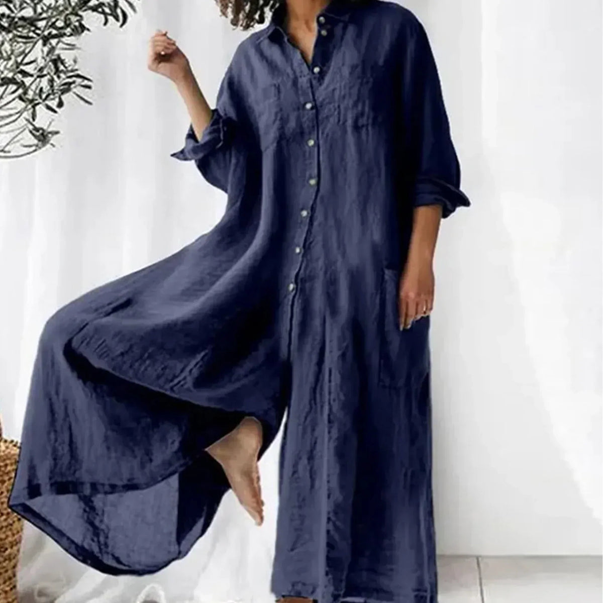 Button Front Collared Long Sleeve High Low Maxi Shirt Dress