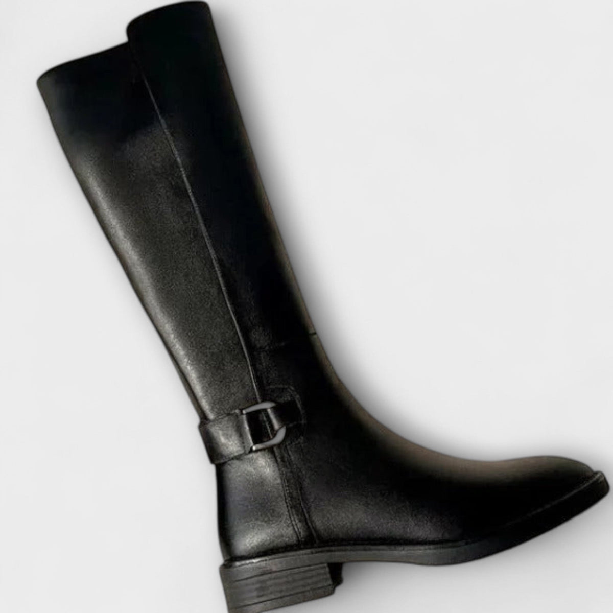Round Toe Buckle Strap Low Block Heel Knee High Boots