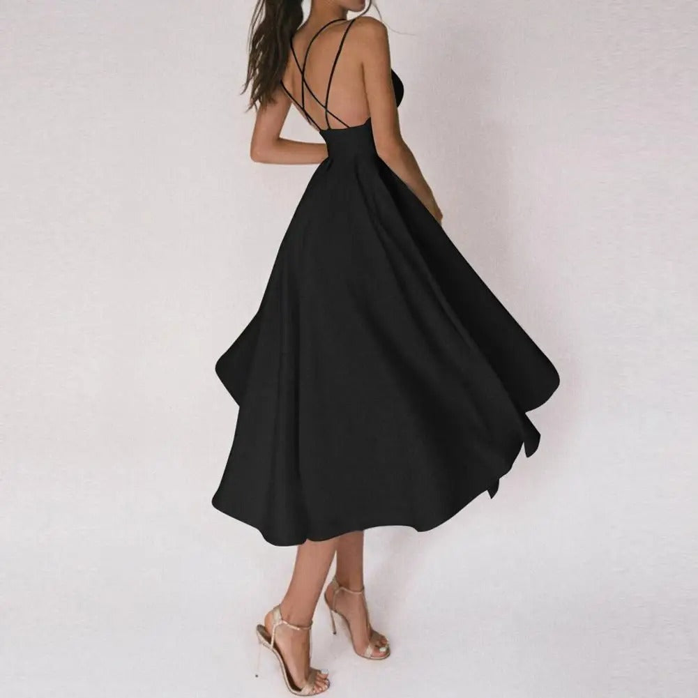 Backless Criss Cross Strap A-Line Midi Cocktail Dress