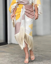 One Shoulder Batwing Fringe Wrap Midi Dress 8
