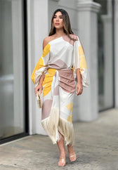One Shoulder Batwing Fringe Wrap Midi Dress 5