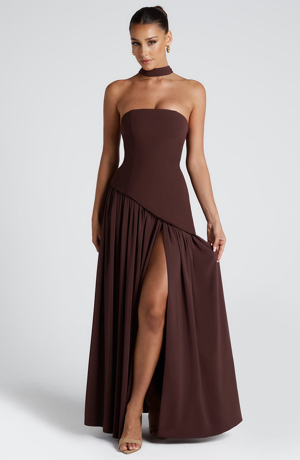 Strapless High Split Pleated Maxi Dress 8