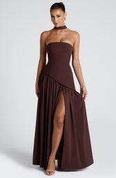 Strapless High Split Pleated Maxi Dress 8