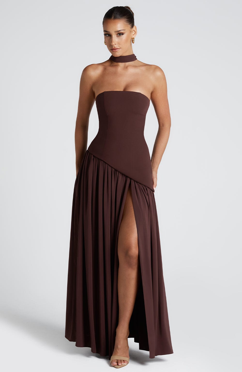 Strapless High Split Pleated Maxi Dress 9