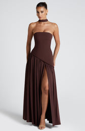 Strapless High Split Pleated Maxi Dress 9