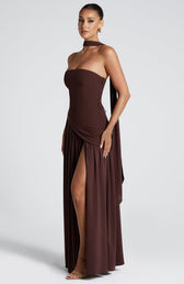 Strapless High Split Pleated Maxi Dress 10