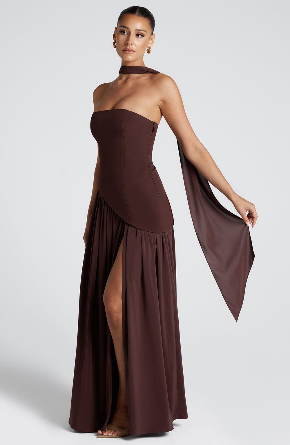 Strapless High Split Pleated Maxi Dress 2