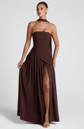 Strapless High Split Pleated Maxi Dress 11