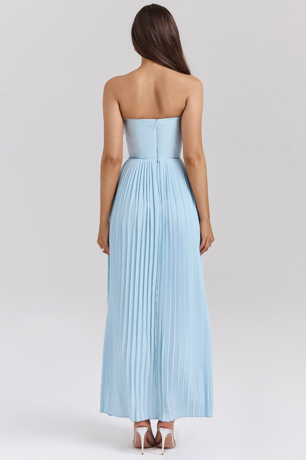 Strapless Sweetheart Bustier Pleated A-Line Maxi Dress 6