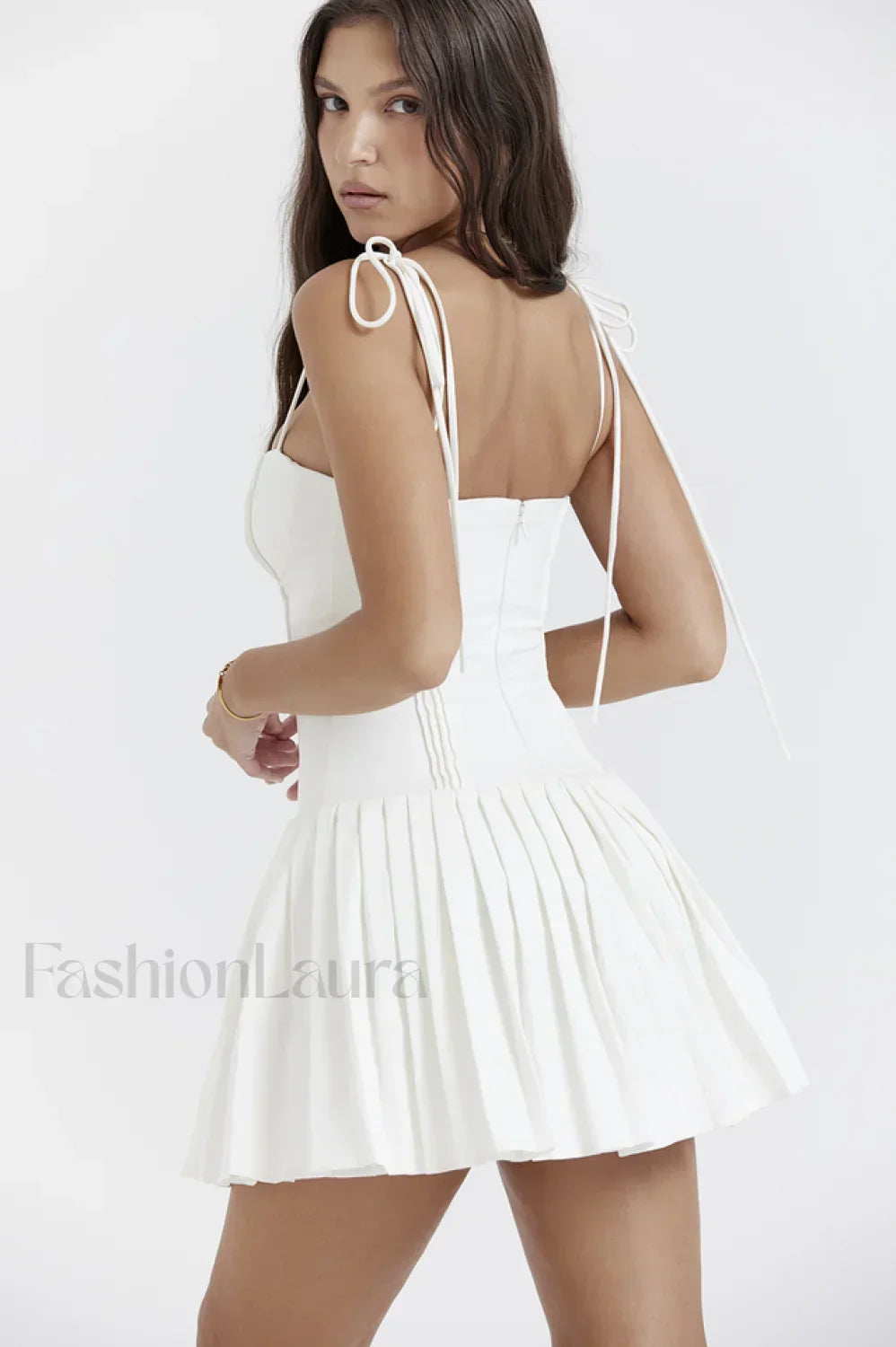 Marcy White Stylish Pleated Mini Dress