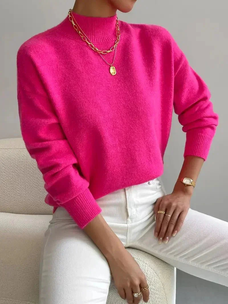 Mock Neck Long Sleeve Drop Shoulder Sweater