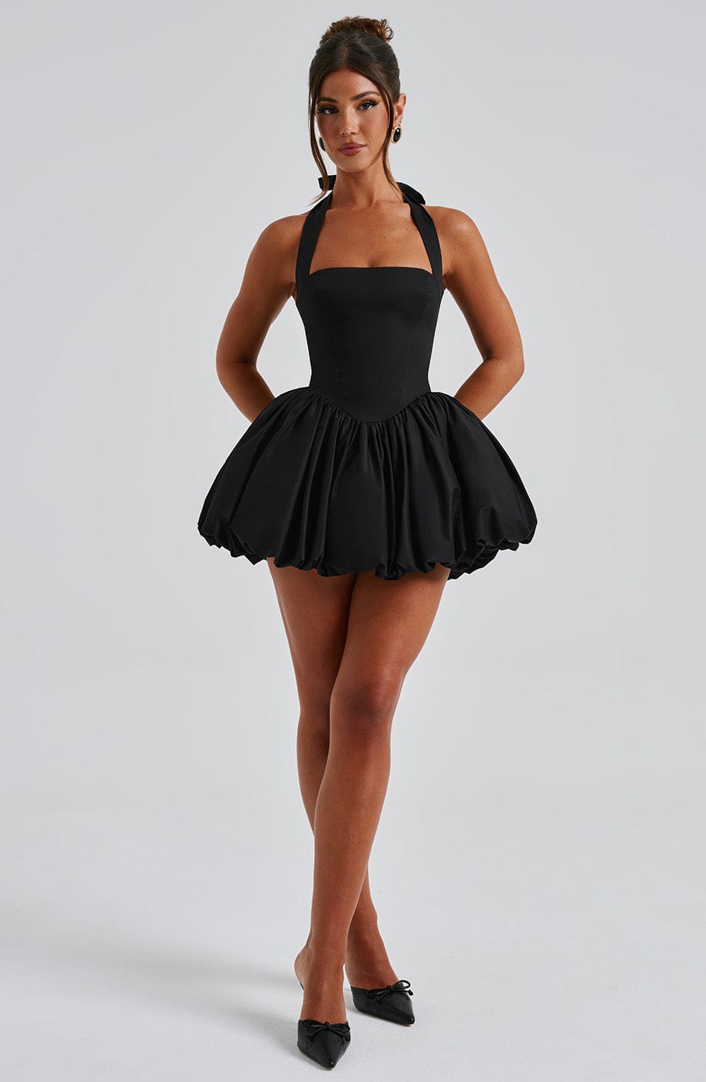 Satin Halter Neck Corset Bubble Hem Mini Dress 13