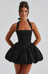 Satin Halter Neck Corset Bubble Hem Mini Dress 7