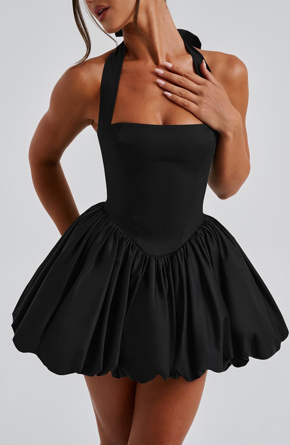 Satin Halter Neck Corset Bubble Hem Mini Dress 9