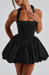 Satin Halter Neck Corset Bubble Hem Mini Dress 9