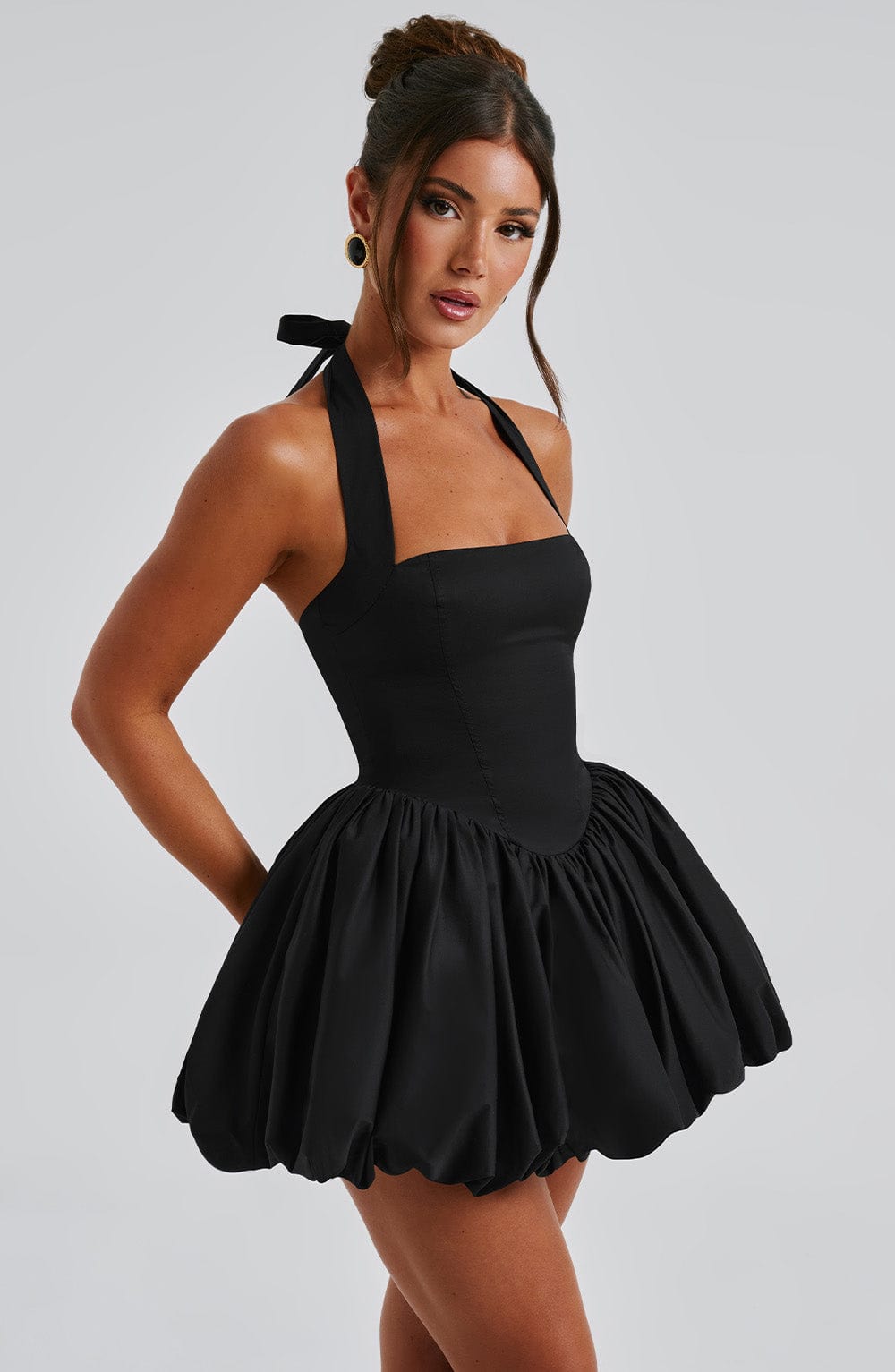 Satin Halter Neck Corset Bubble Hem Mini Dress 8