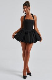 Satin Halter Neck Corset Bubble Hem Mini Dress 14