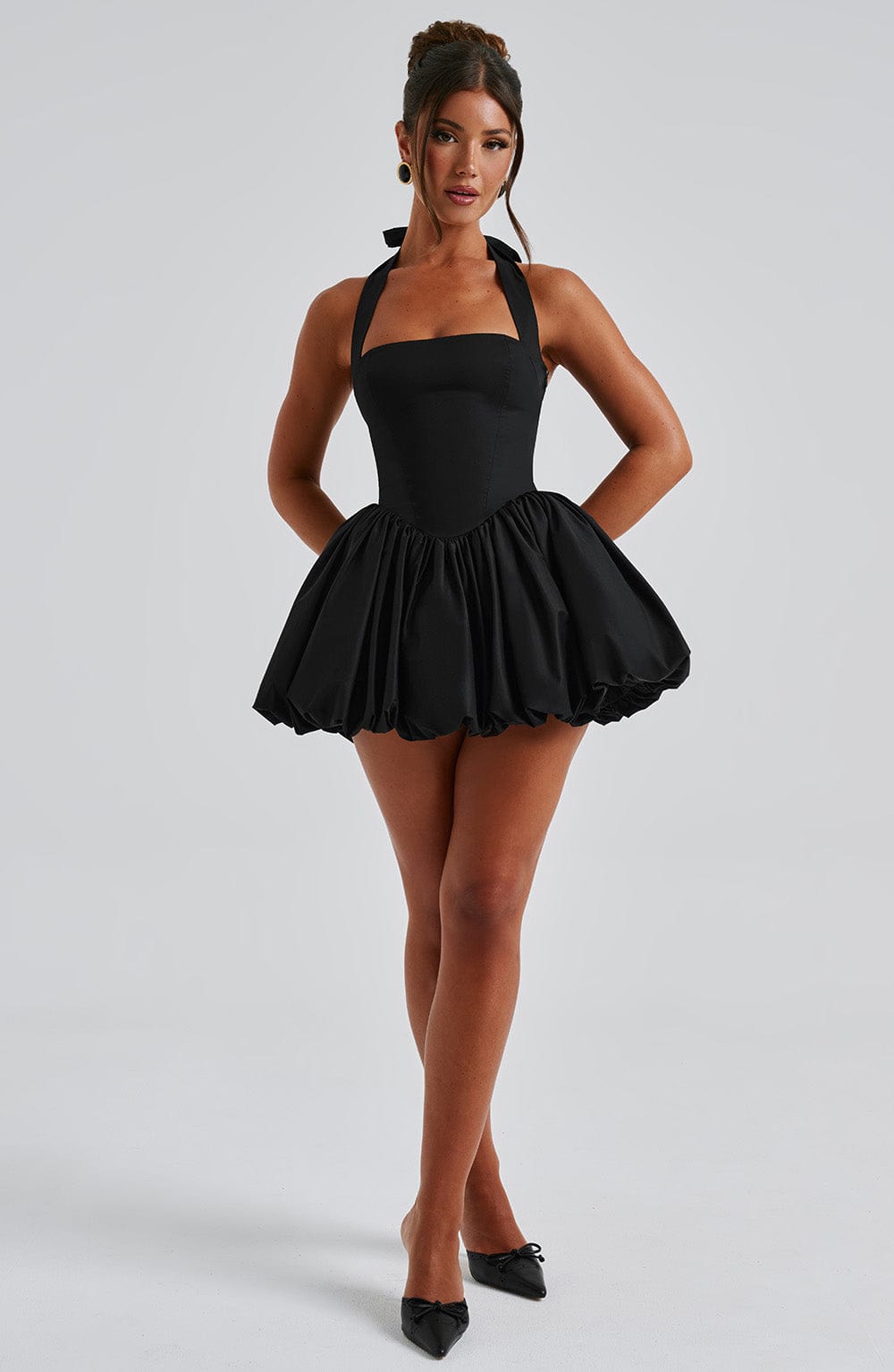 Satin Halter Neck Corset Bubble Hem Mini Dress 11