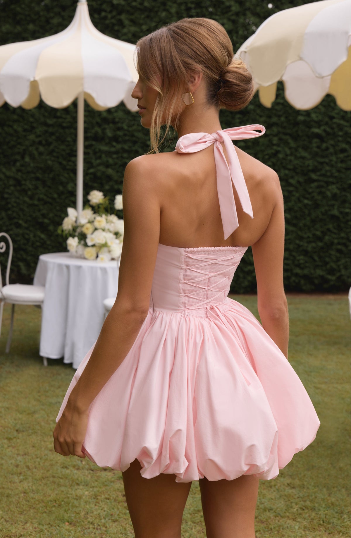 Halter Neck Tie Back Corset Bubble Hem Mini Dress 2