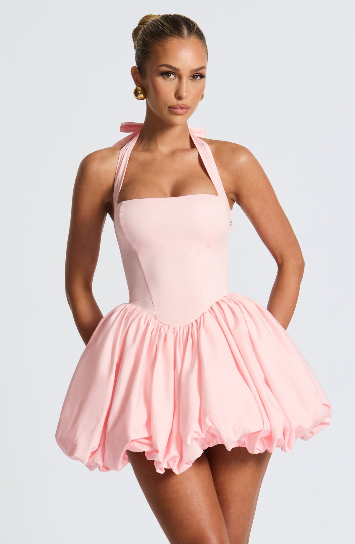 Halter Neck Tie Back Corset Bubble Hem Mini Dress 11