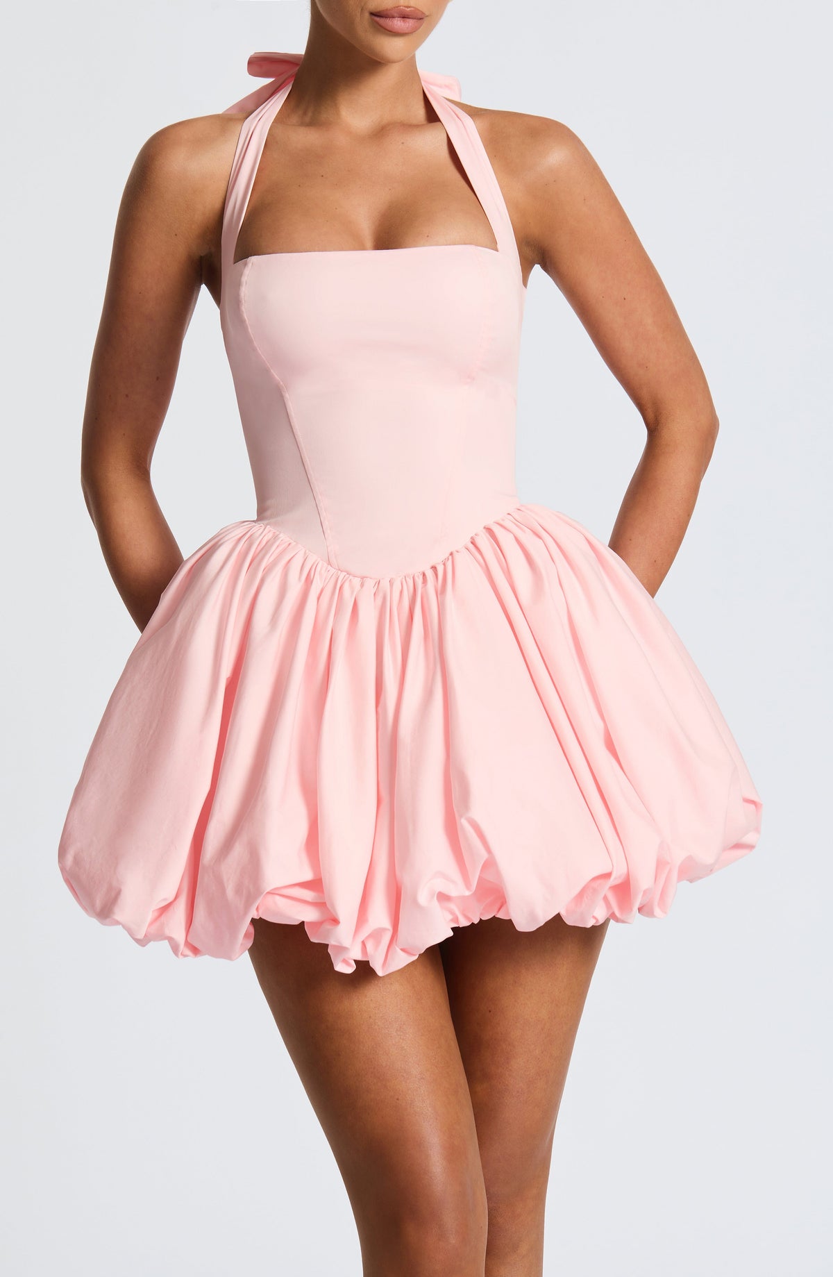 Halter Neck Tie Back Corset Bubble Hem Mini Dress 12