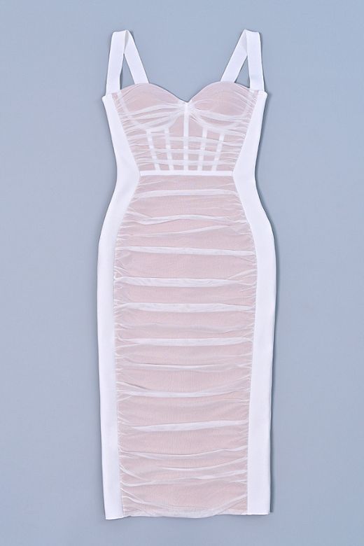 Marilyn Bodycon Wrap Midi Dress - White Pearl