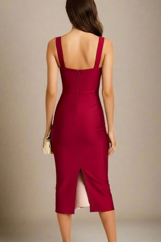 Marilyn Bodycon Wrap Midi Dress - Red Wine