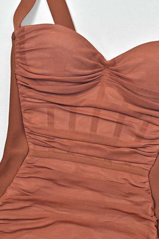 Marilyn Bodycon Wrap Midi Dress - Rustic Brown