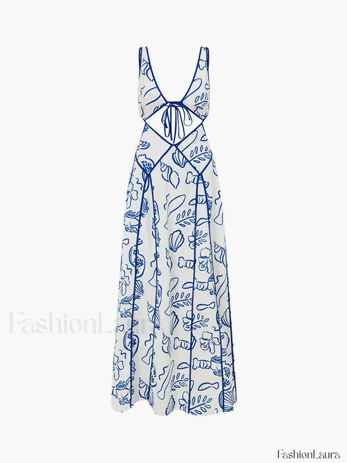 Marine Organism Pattern Trendy Backless Long Dress