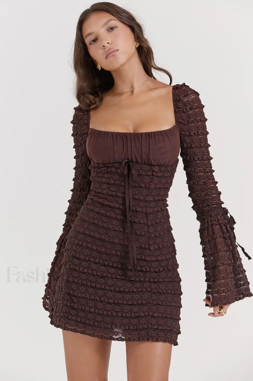 Marisa Rich Stylish Brown Lace Dress