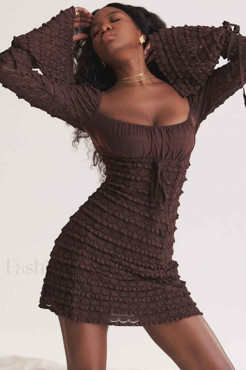 Marisa Rich Stylish Brown Lace Dress