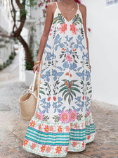 Deep V-Neck Floral Maxi Dress