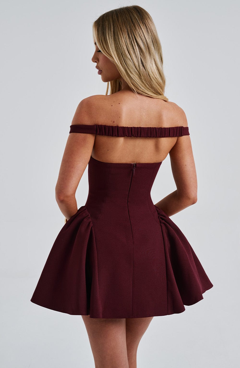 Off Shoulder Choker Neck Sweetheart Flared Skater Mini Dress 8